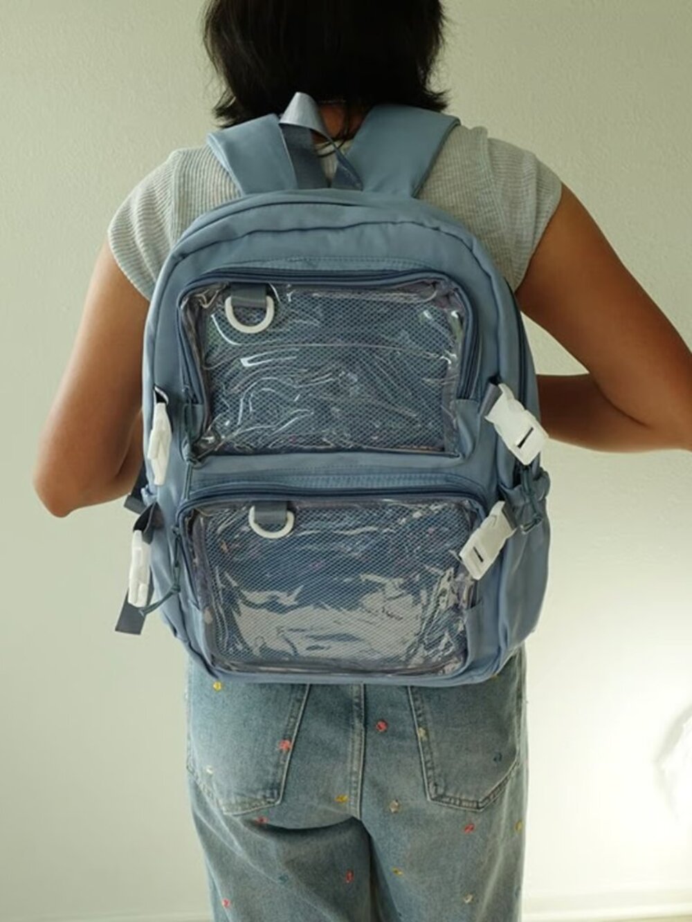 BLUE Large Ita Backpack with 2 Inserts, Lightweight Spacious Anime Pin Backpack